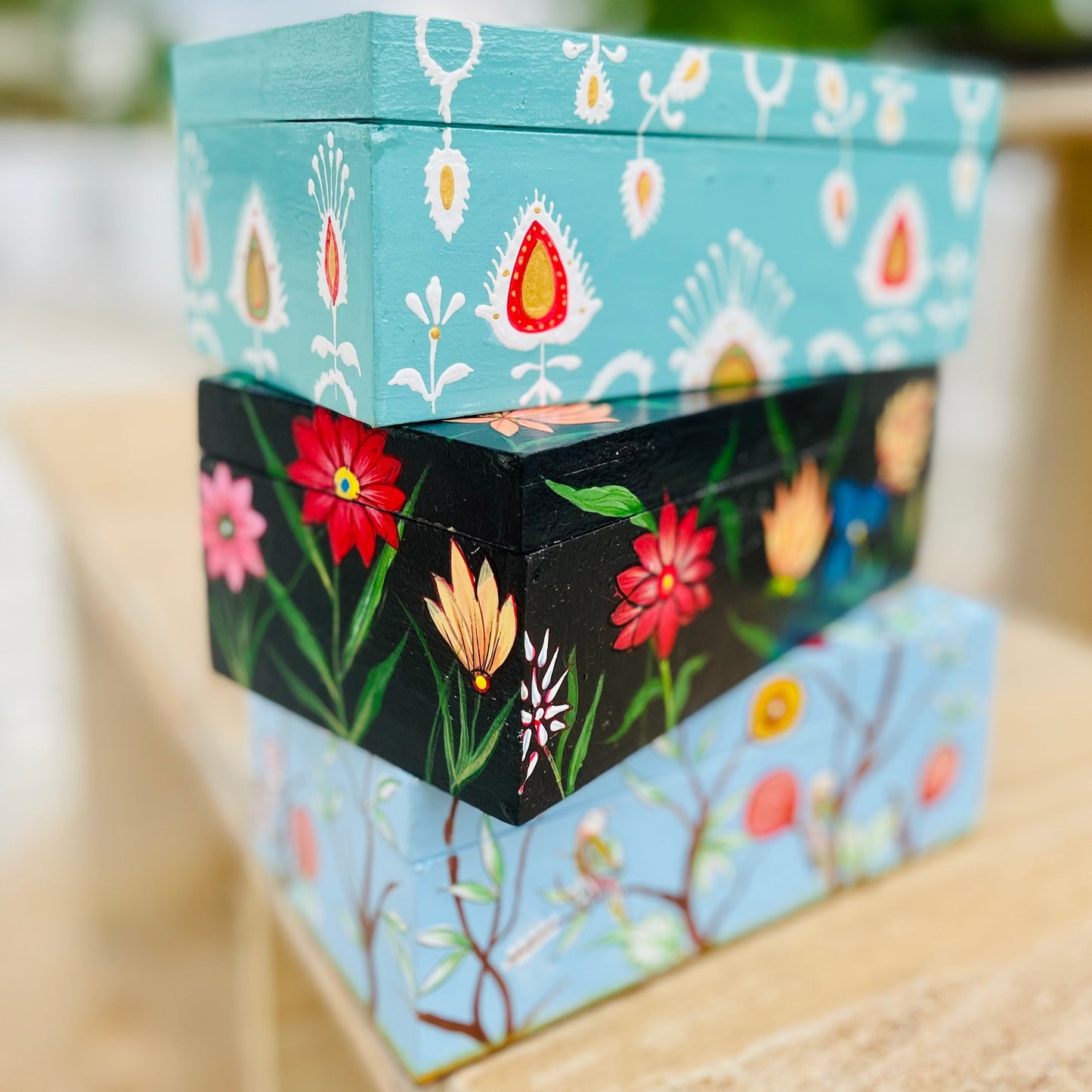 POWDER BLUE BIRD HAND-PAINTED TISSUE BOX