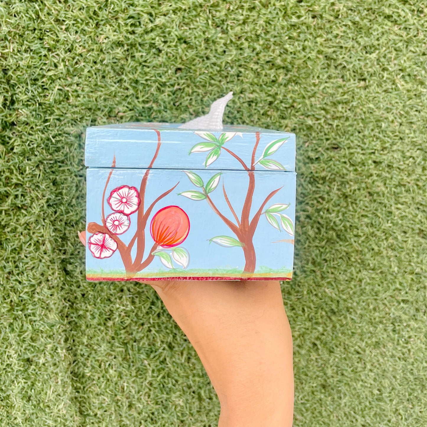 POWDER BLUE BIRD HAND-PAINTED TISSUE BOX