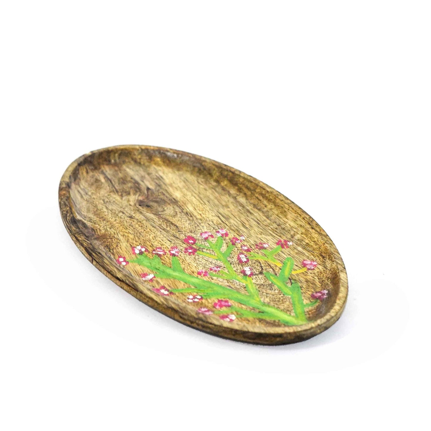 PINK BRANCH OVAL HAND-PAINTED SNACK PLATTER