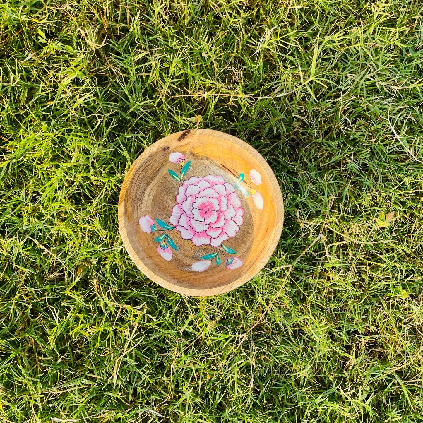 HAND-PAINTED PINK FLOWER  BOWL